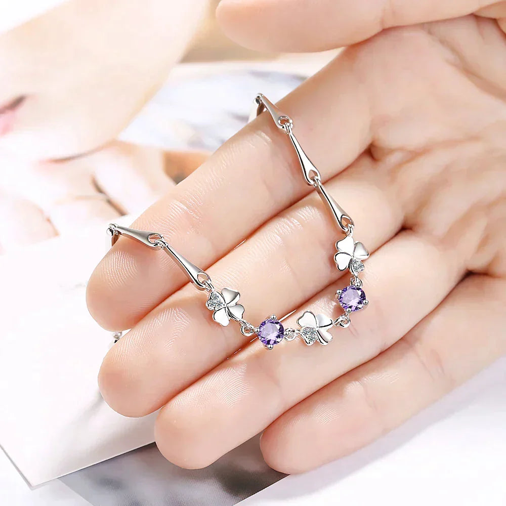 Dalira - Four-Leaf Clover Lucky Charm Bracelet with Crystal Accents
