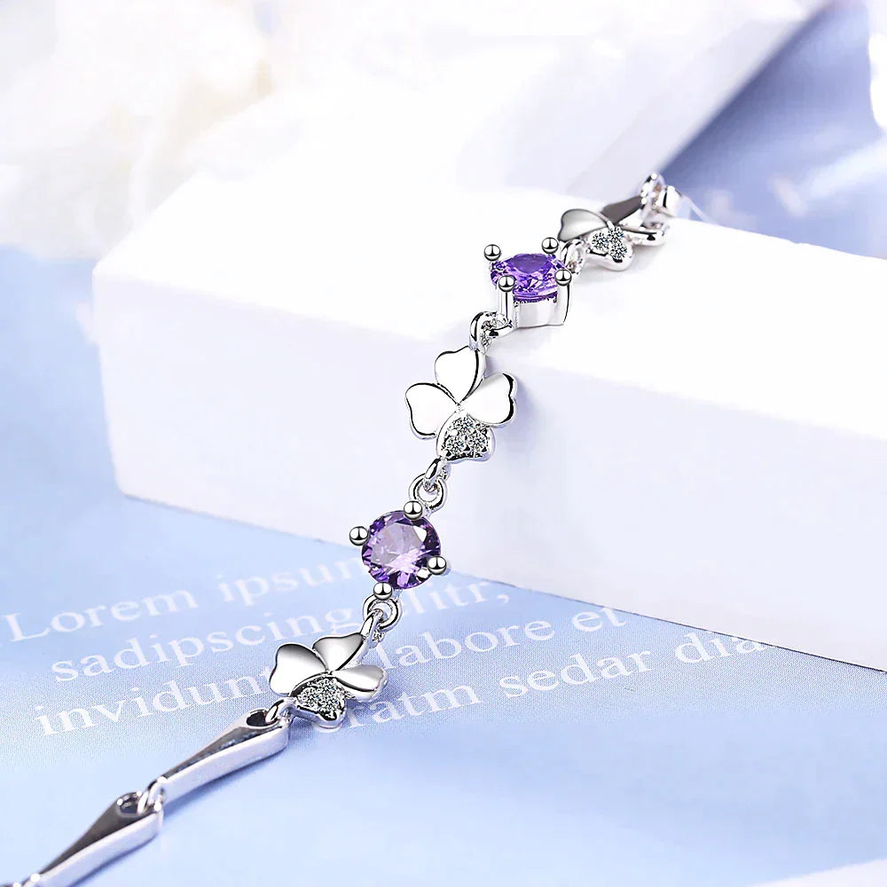 Dalira - Four-Leaf Clover Lucky Charm Bracelet with Crystal Accents