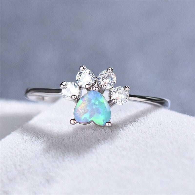 Celestine Collection - Silver Opal Ring with Zirconia Accent