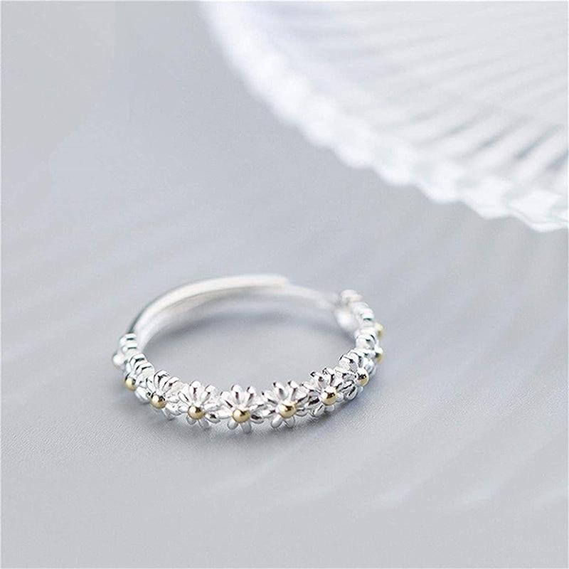 Amiflora - Elegant Adjustable Silver Daisy Ring