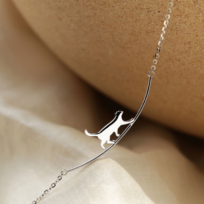 Felina - Elegant Silver Climbing Cat Necklace