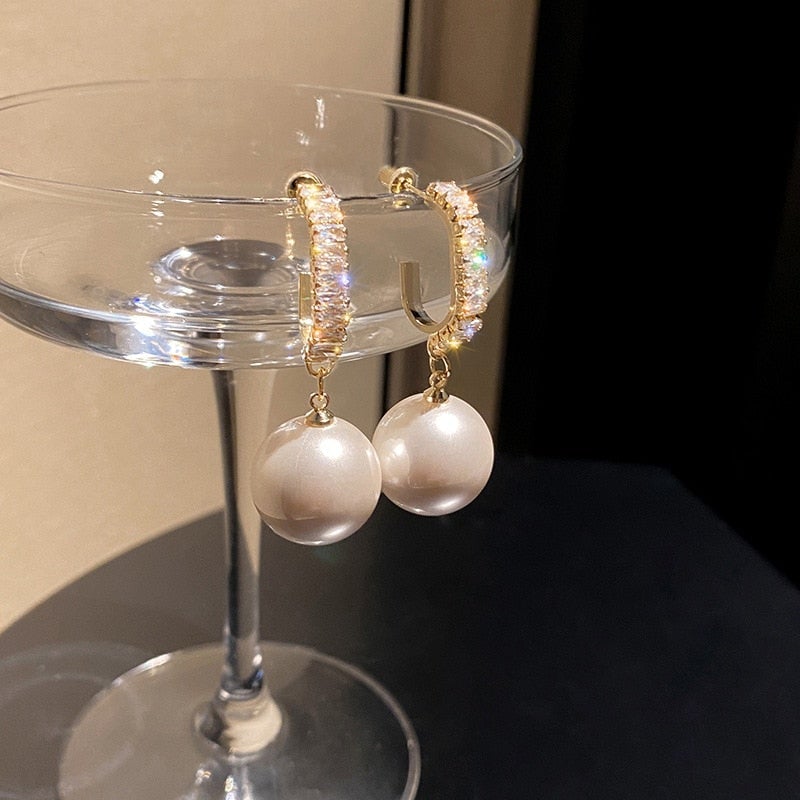 Delphine - Luxe Pearl and Sparkling Zirconia Earrings
