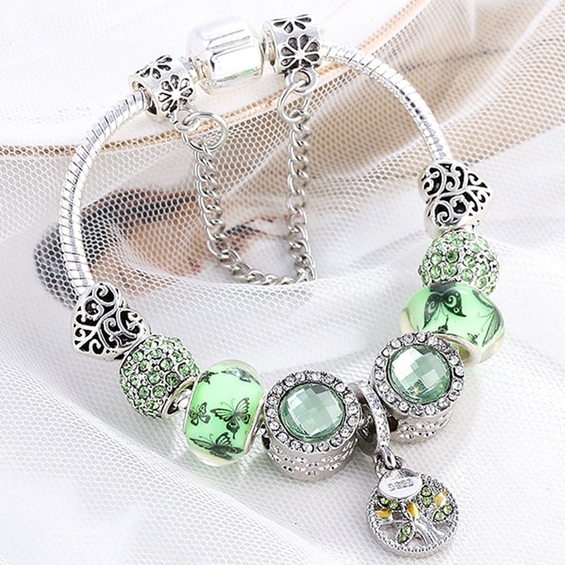 Isla - Sterling Silver Bracelet with Sparkling Green Crystals