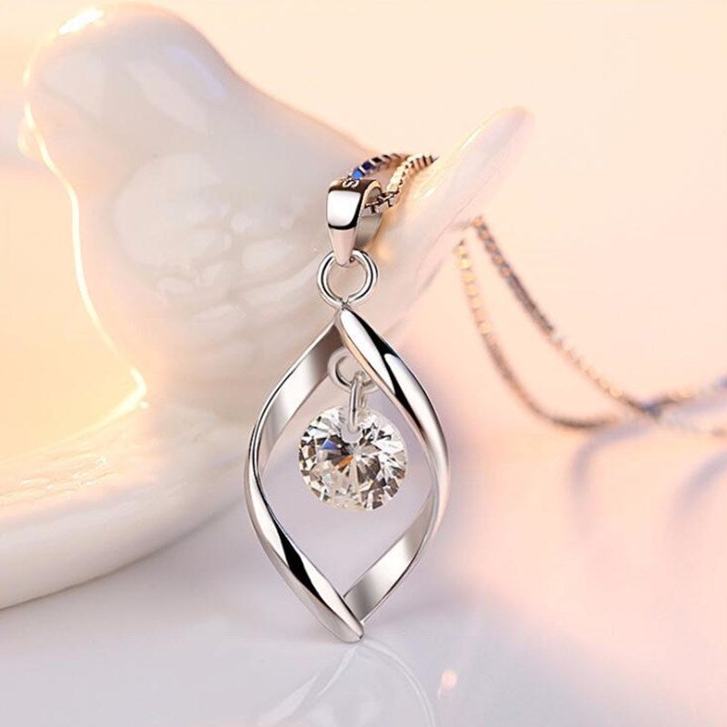 Elinor Silver Necklace - Sparkling Zirconia Crystal Pendant