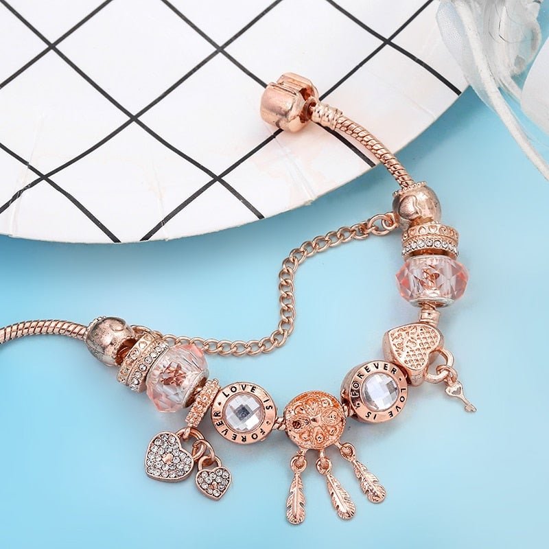 Dreamcatcher Bracelet - Pink Sterling Silver Charm Bracelet