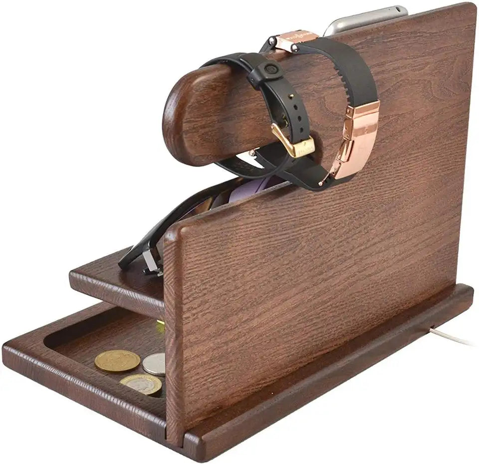 WoodDock - Stylish Wooden Organizer for Everyday Devices