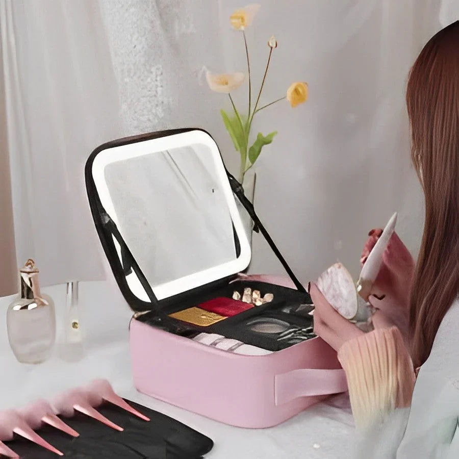 MirrorGlam - LED Light-Up Makeup Bag With Mirror