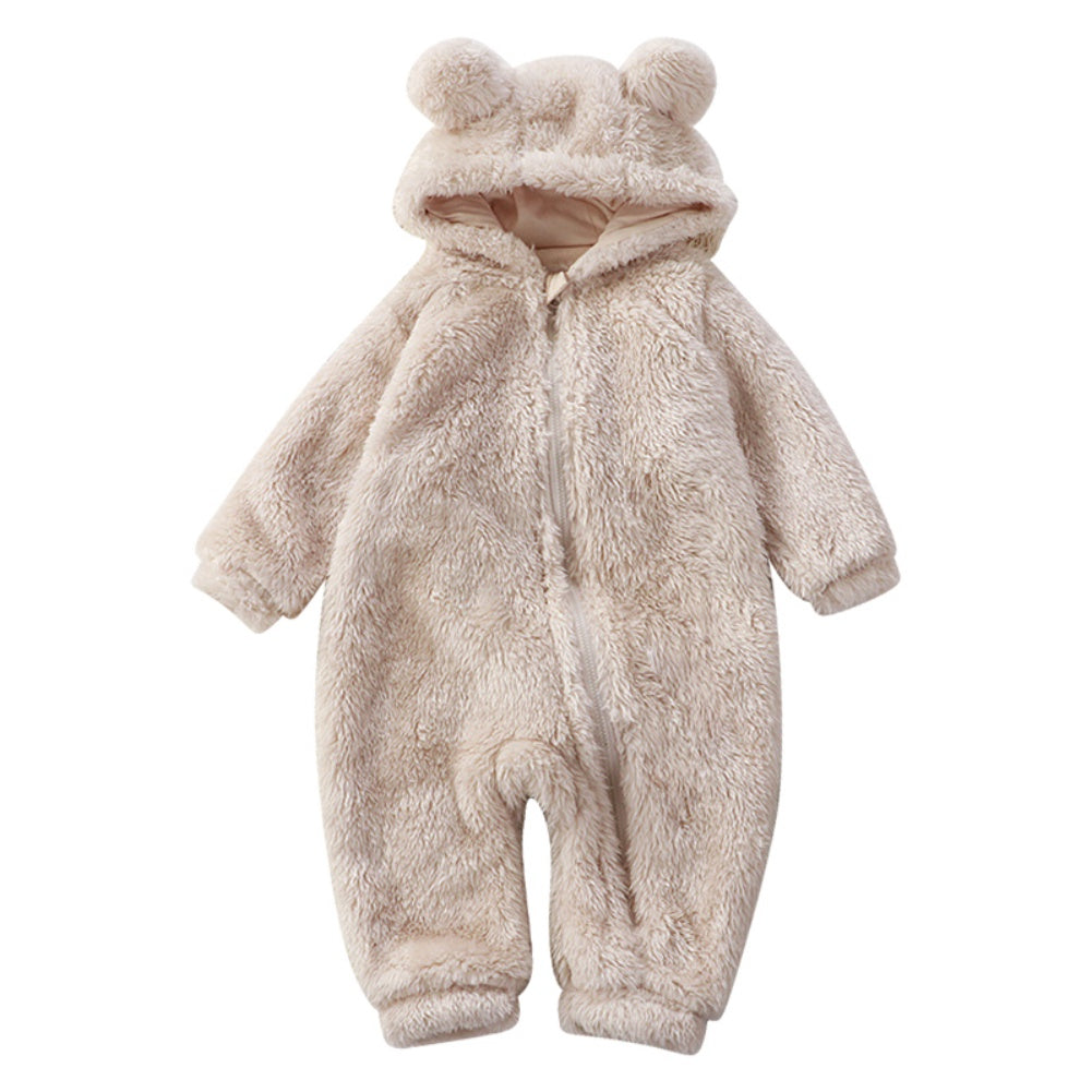 SnuggleBear - Soft Winter Baby Romper with Bear-Ear Hood