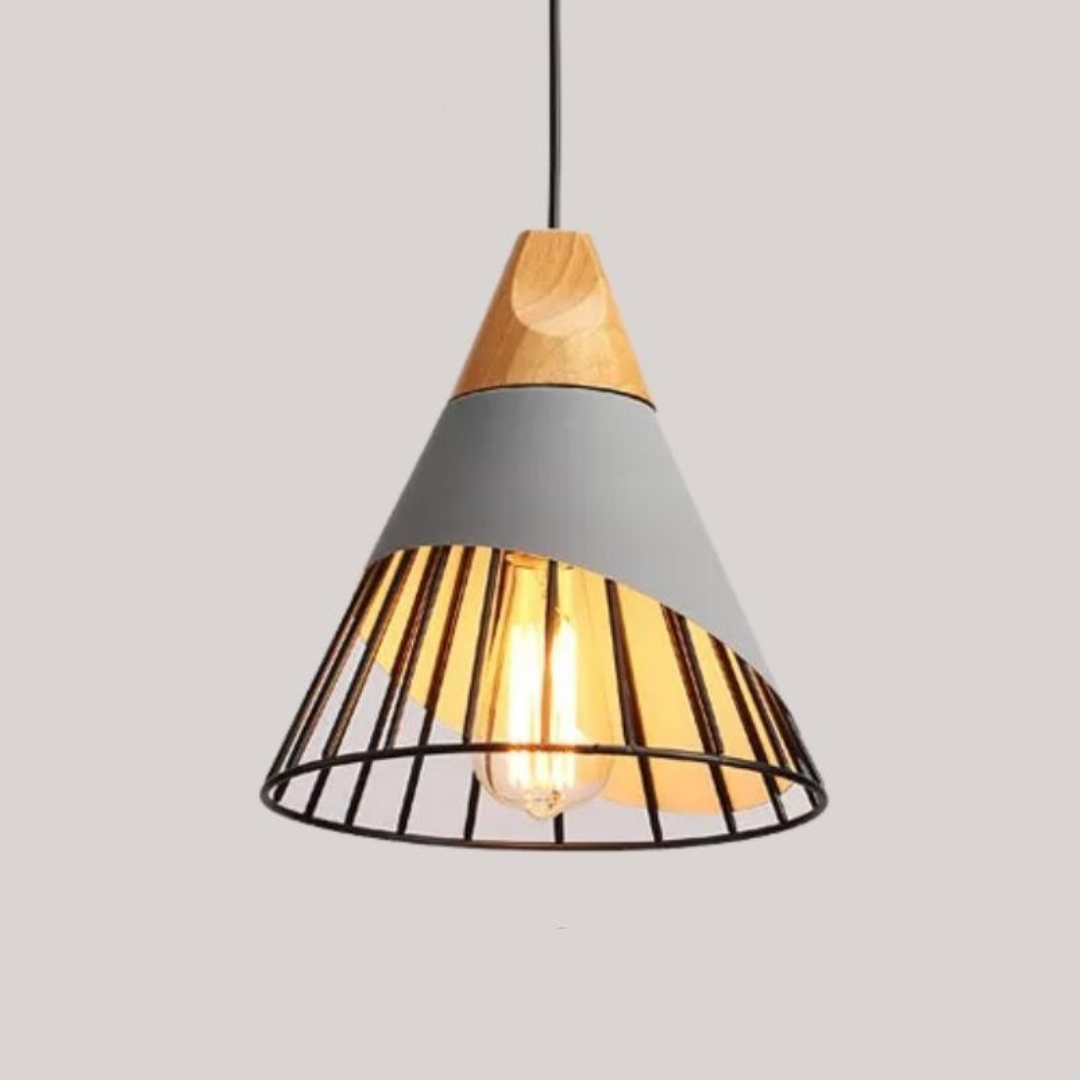 Kastoria - Industrial Pendant Lamp With Wood And Metal