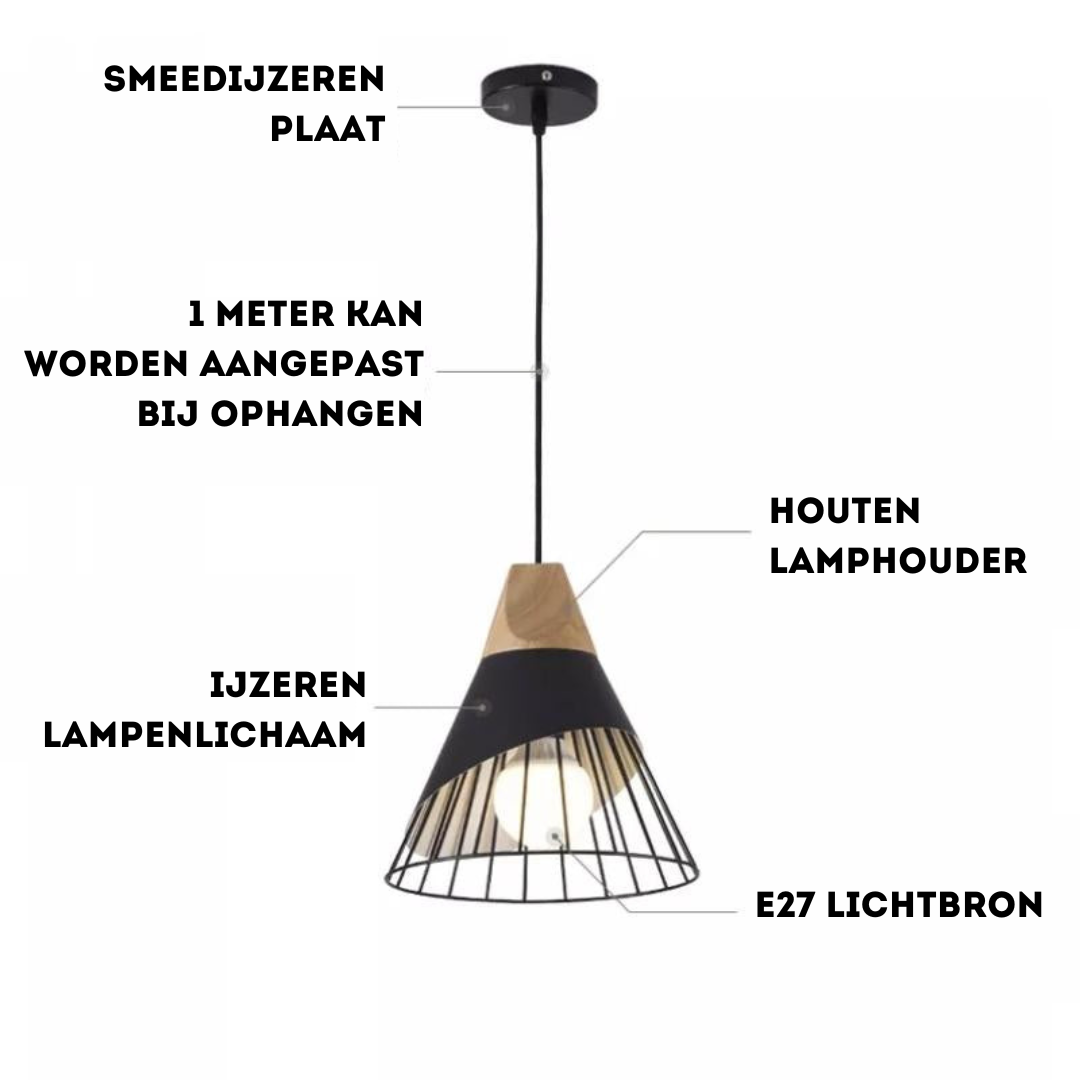 Kastoria - Industrial Pendant Lamp With Wood And Metal