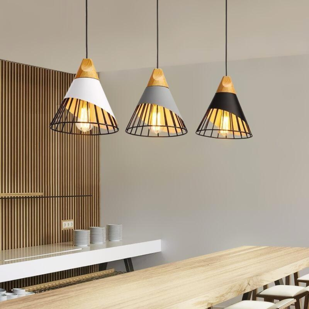 Kastoria - Industrial Pendant Lamp With Wood And Metal