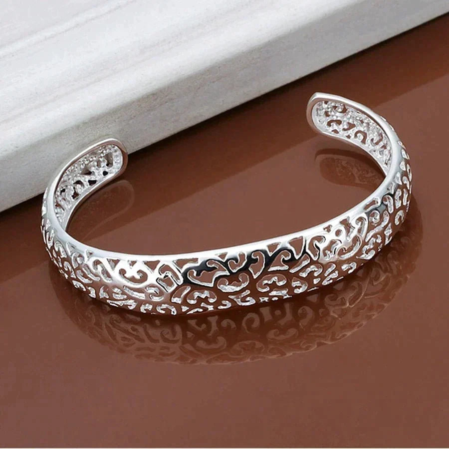 Silver Filigree Bracelet - Elegant Adjustable Cuff Design