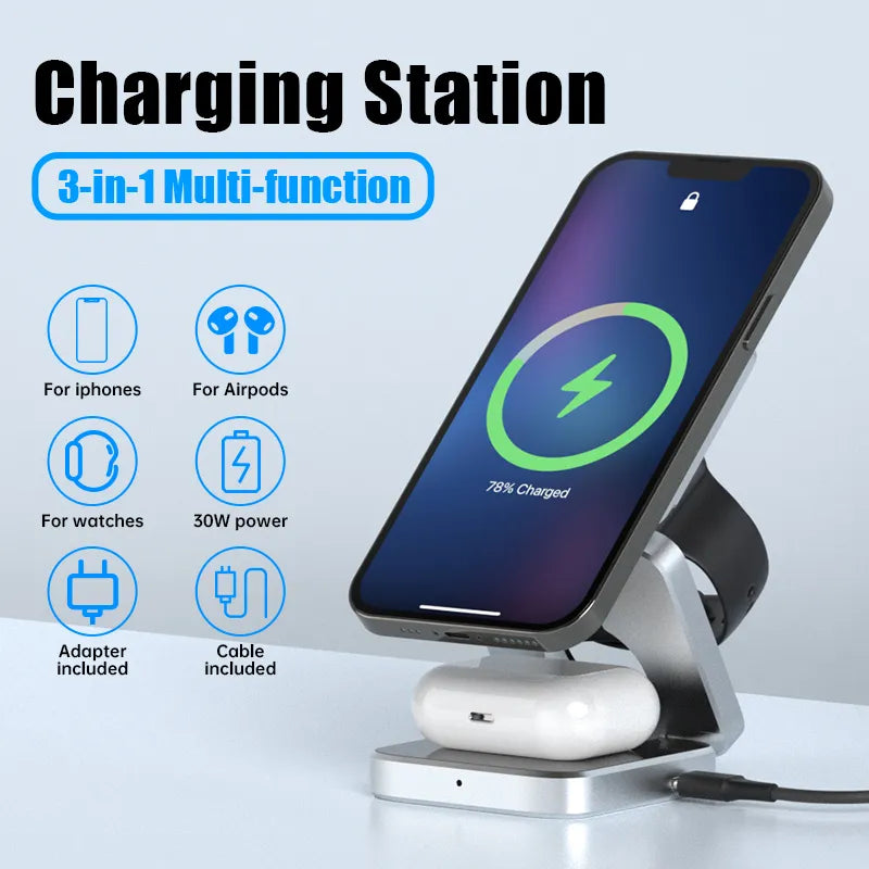 PowerFlex 3-in-1 Charging Station - Magnetic & Foldable Wireless Charger