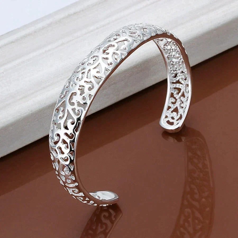 Silver Filigree Bracelet - Elegant Adjustable Cuff Design