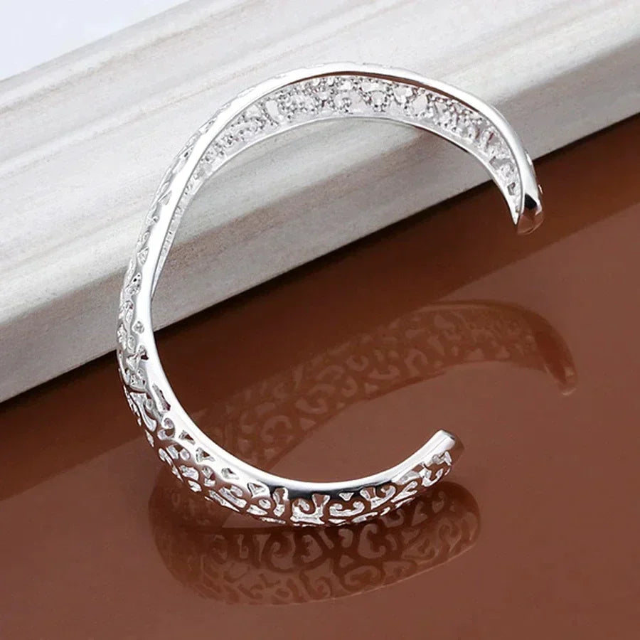 Silver Filigree Bracelet - Elegant Adjustable Cuff Design
