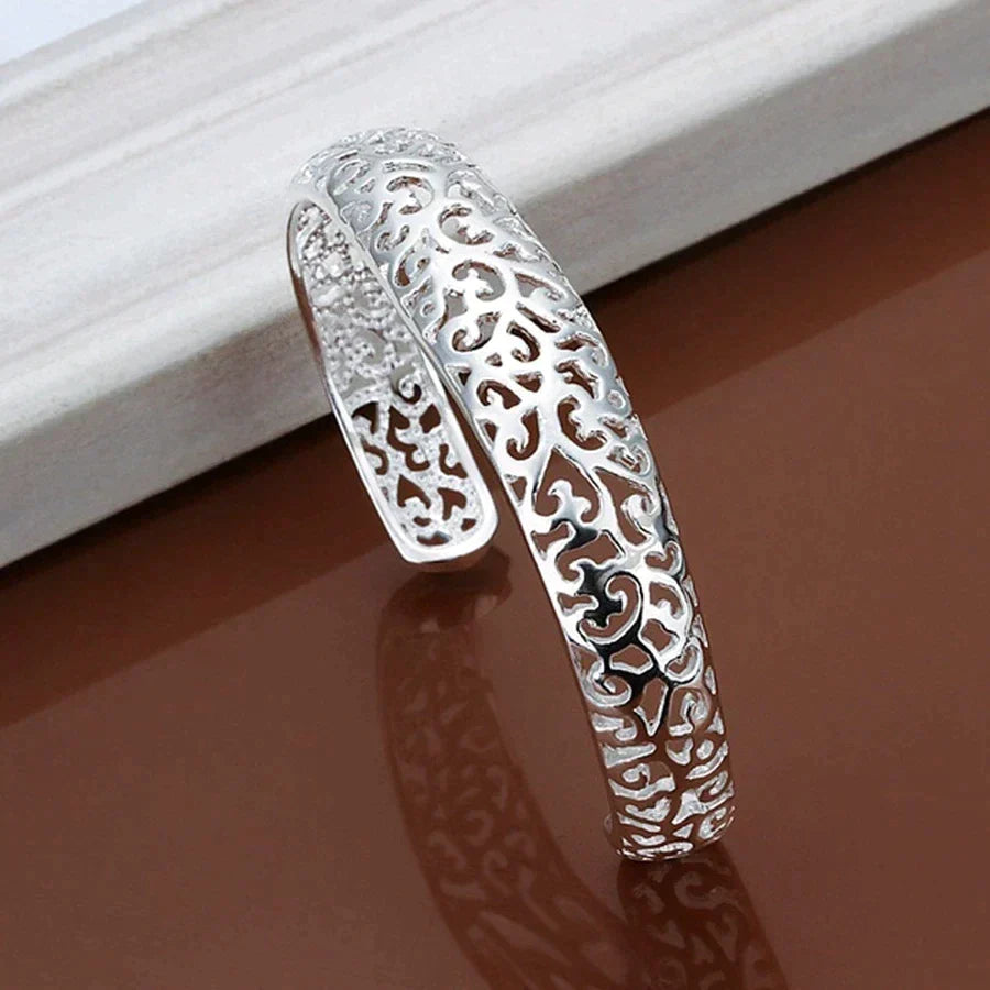 Silver Filigree Bracelet - Elegant Adjustable Cuff Design