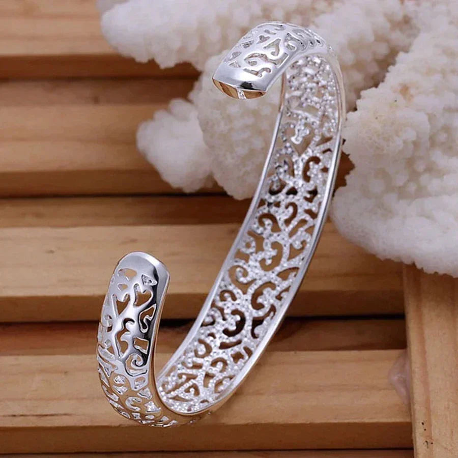 Silver Filigree Bracelet - Elegant Adjustable Cuff Design