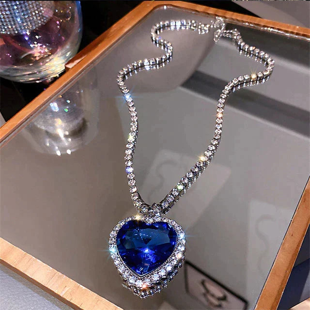 Byrenna - Blue Heart Crystal Necklace - Timeless Elegant Statement Piece