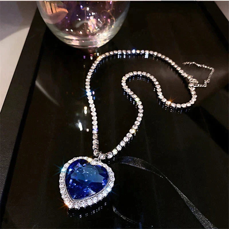 Byrenna - Blue Heart Crystal Necklace - Timeless Elegant Statement Piece