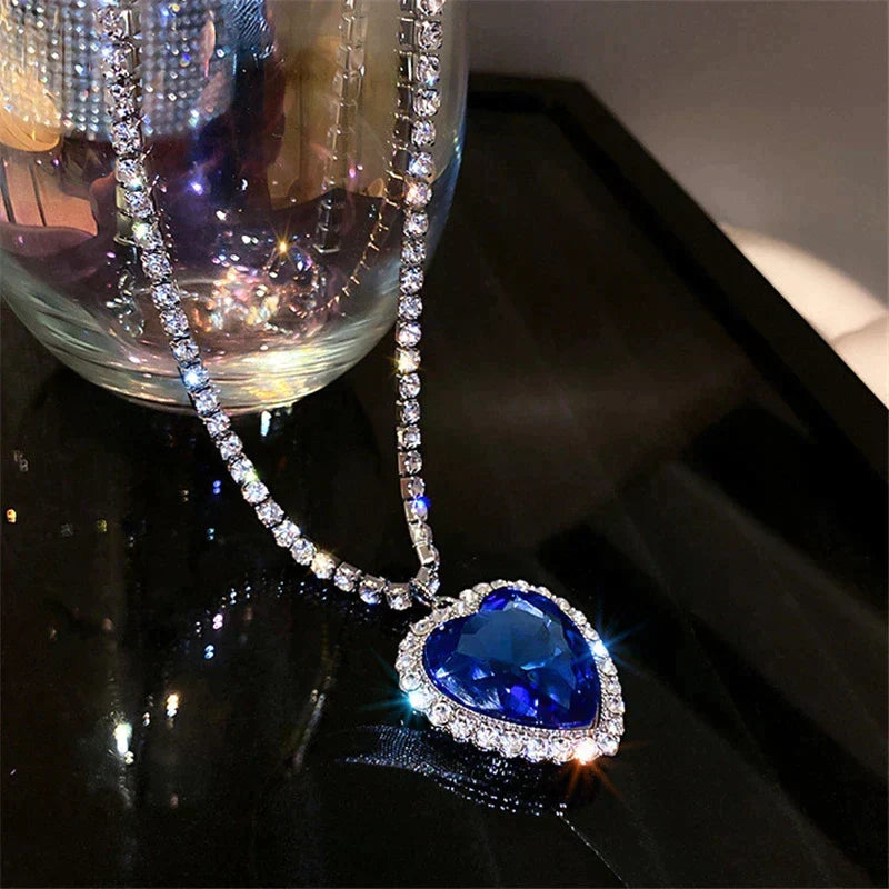 Byrenna - Blue Heart Crystal Necklace - Timeless Elegant Statement Piece