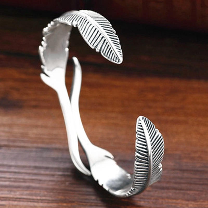 Duvane Adjustable Feather Bracelet - Sterling Silver Charm for Men and Women