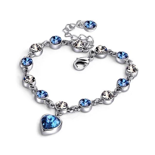Delmarine - Ocean Heart Crystal Bracelet with Radiant Blue Heart Charm
