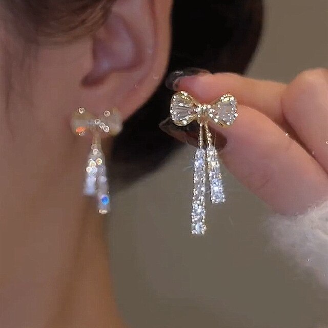 Arlette - Chic Gold Bow Earrings with Sparkling Zirconia