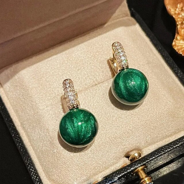Alina Collection - Green Gold Pearl Earrings for Effortless Elegance