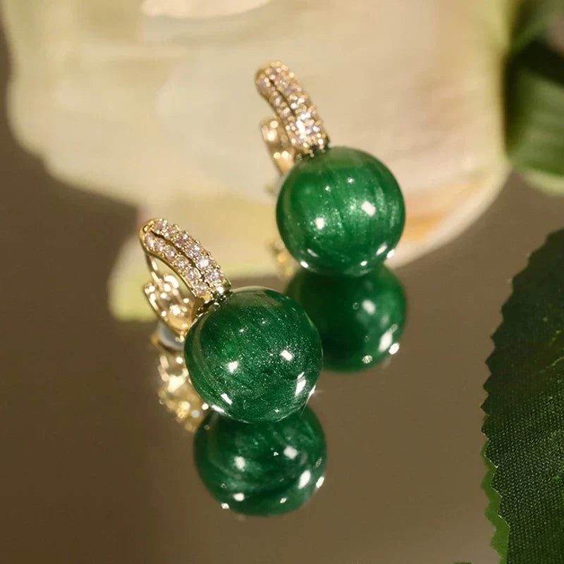 Alina Collection - Green Gold Pearl Earrings for Effortless Elegance