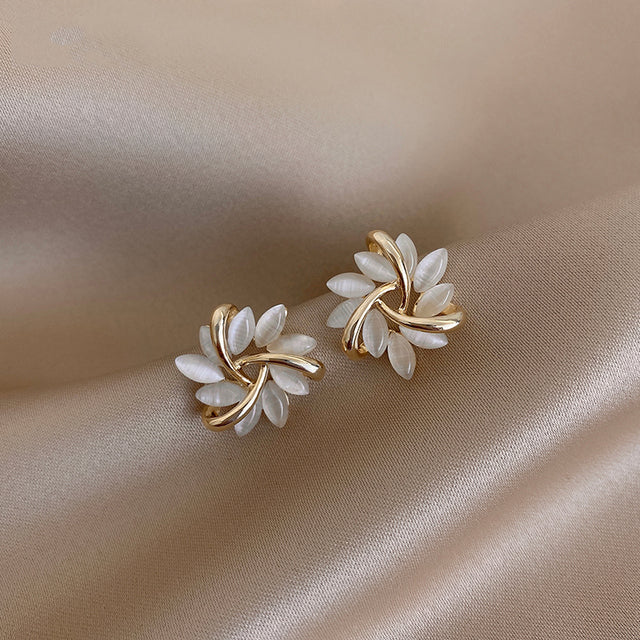 Delflora - Round Opal Flower Gold Stud Earrings