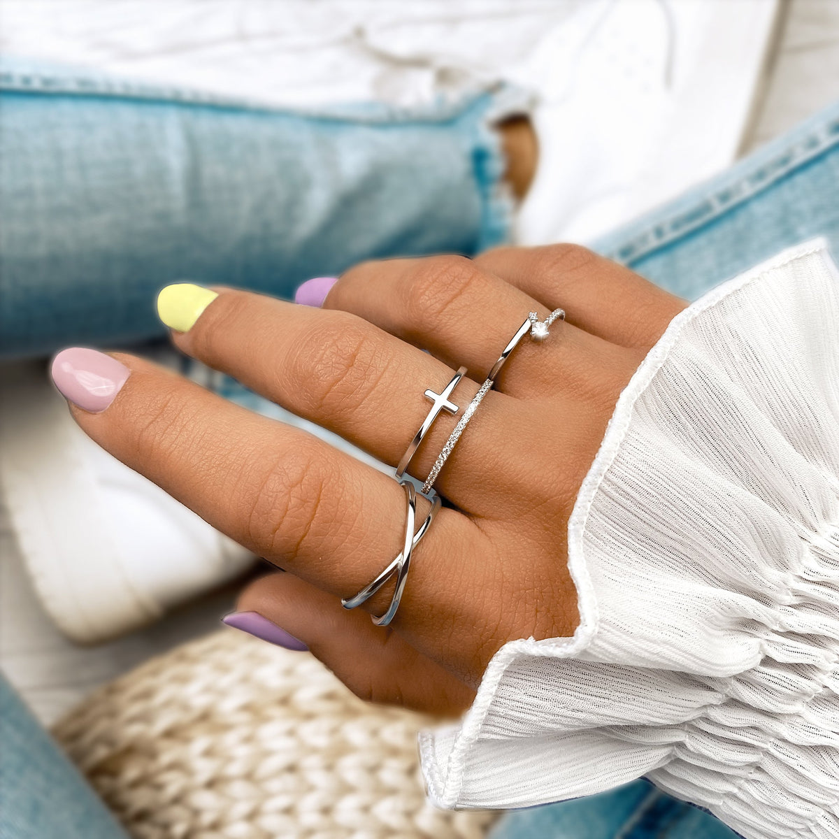 Calindra - Elegant Double Cross Ring in Sterling Silver