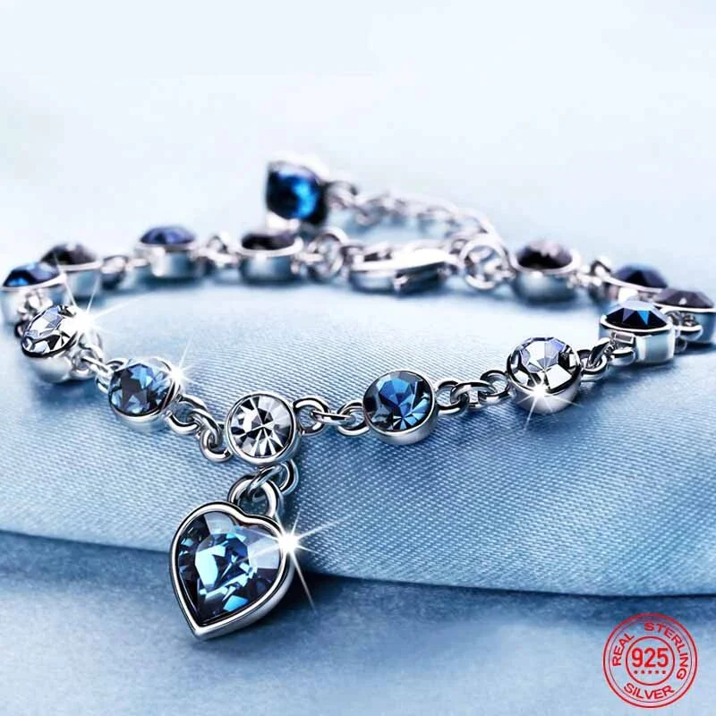 Delmarine - Ocean Heart Crystal Bracelet with Radiant Blue Heart Charm