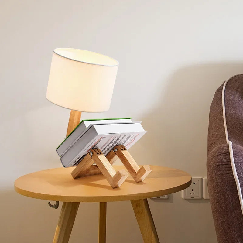 RutanFlex - Elegant Wooden Table Lamp with Book Storage