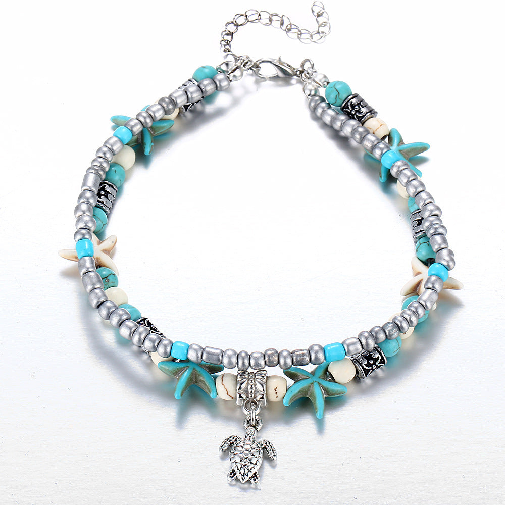 Calypso - Elegant Silver Turtle and Seashell Anklet