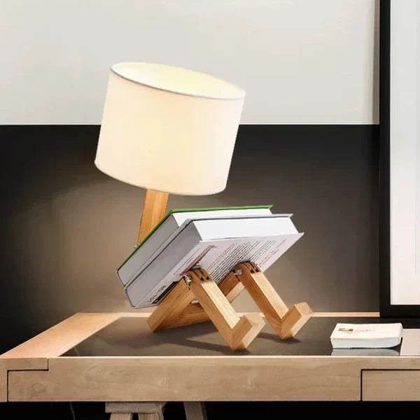 RutanFlex - Elegant Wooden Table Lamp with Book Storage