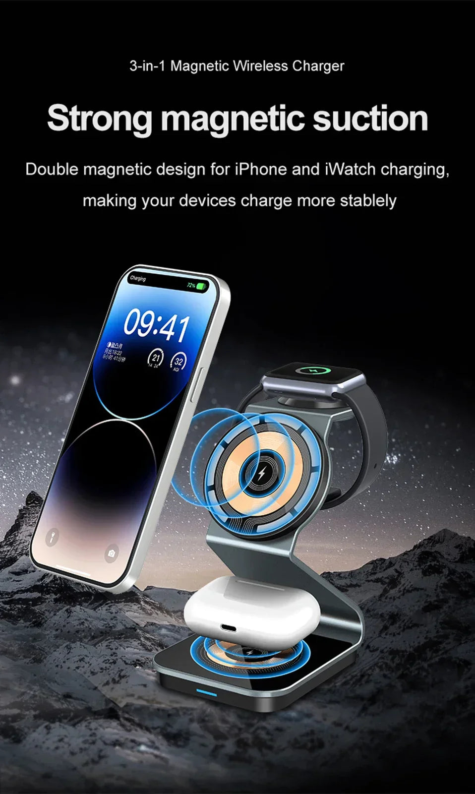 Chargy Pro - Magnetic 3-in-1 Wireless Charging Station