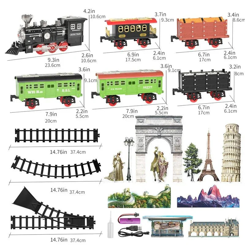 Delrail Set - Vintage Train Playset with Lights, Sound, and Steam Effects