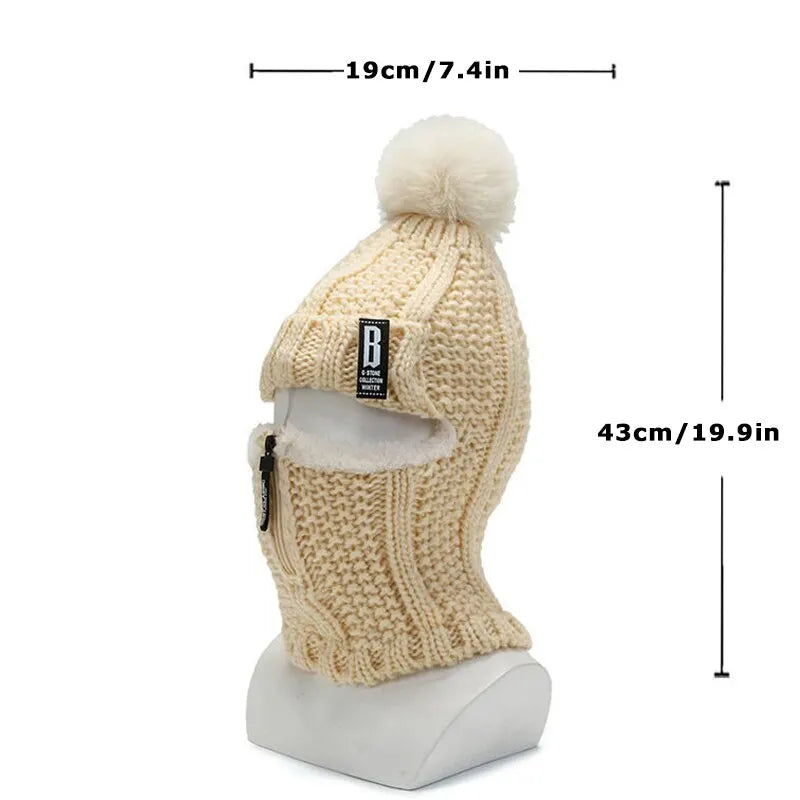 WinterPom - Cozy Wool Blend Balaclava for Cold Winter Days