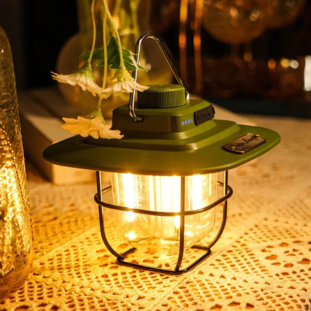 NostalgiaGlow - Retro Rechargeable LED Lantern for Adventures