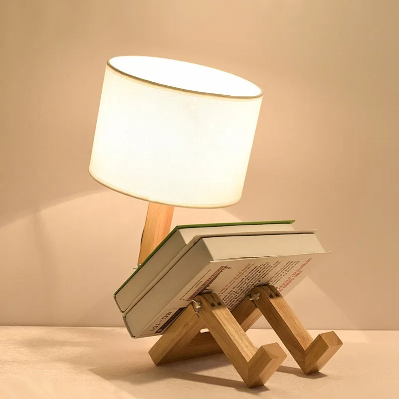 RutanFlex - Elegant Wooden Table Lamp with Book Storage