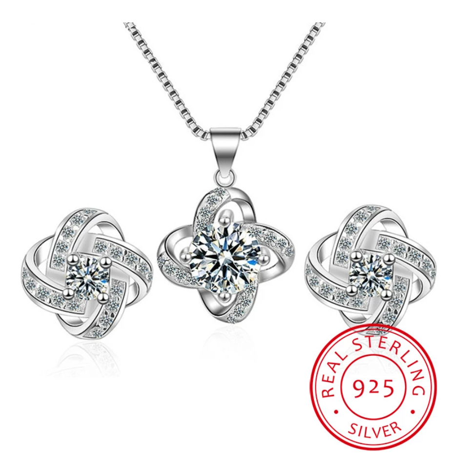 Eovelle - Charming Love Knot Necklace and Earrings Set