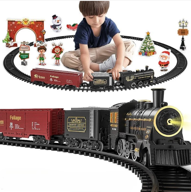Delrail Set - Vintage Train Playset with Lights, Sound, and Steam Effects