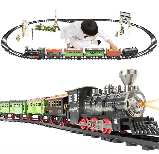 ClassicTrack Set - Retro Train Playset with Realistic Steam and Sound Effects