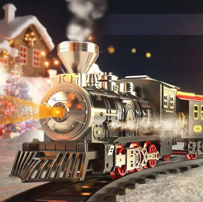 Delrail Set - Vintage Train Playset with Lights, Sound, and Steam Effects