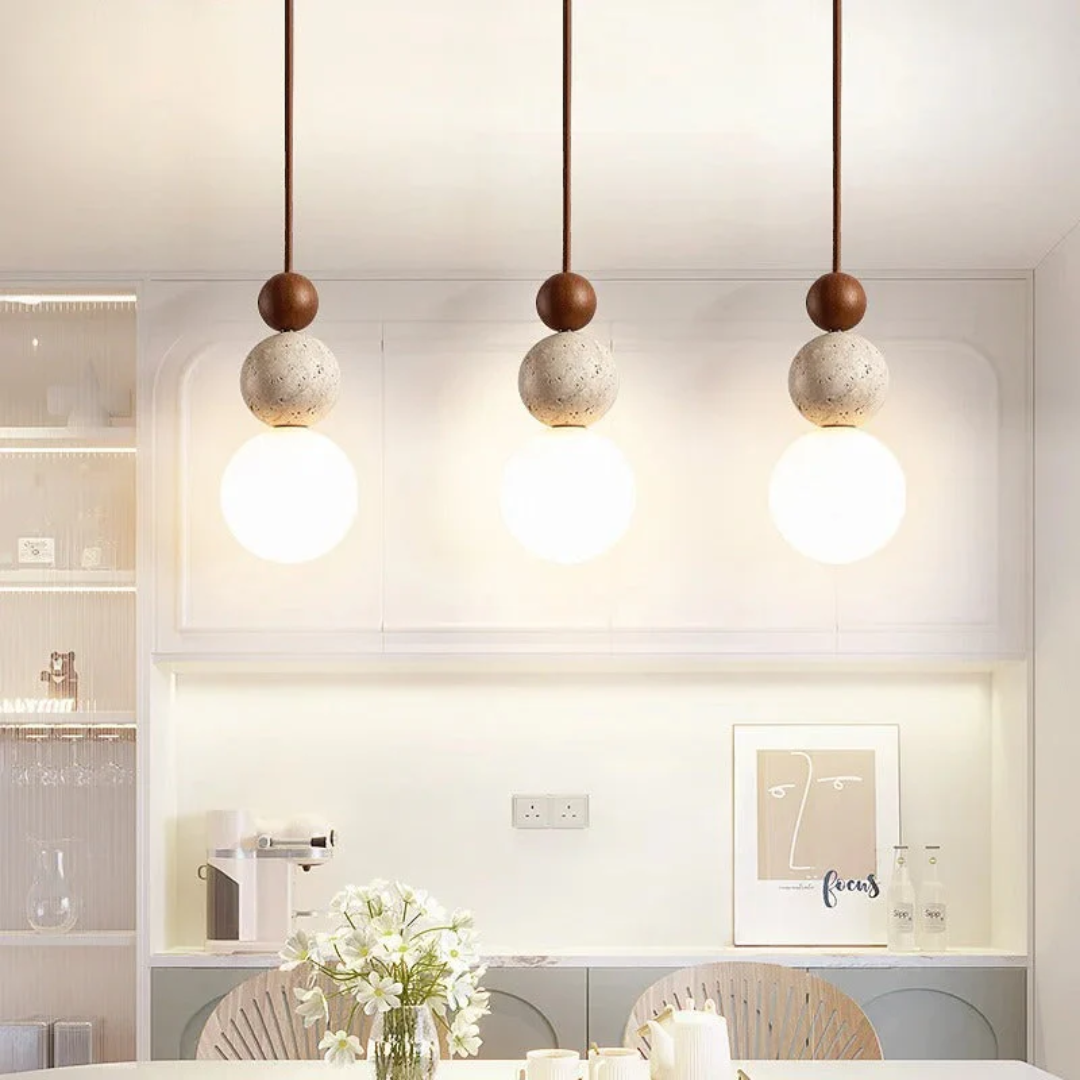 TravertineGlow - Elegant Mahogany Pendant Lamp for Your Home