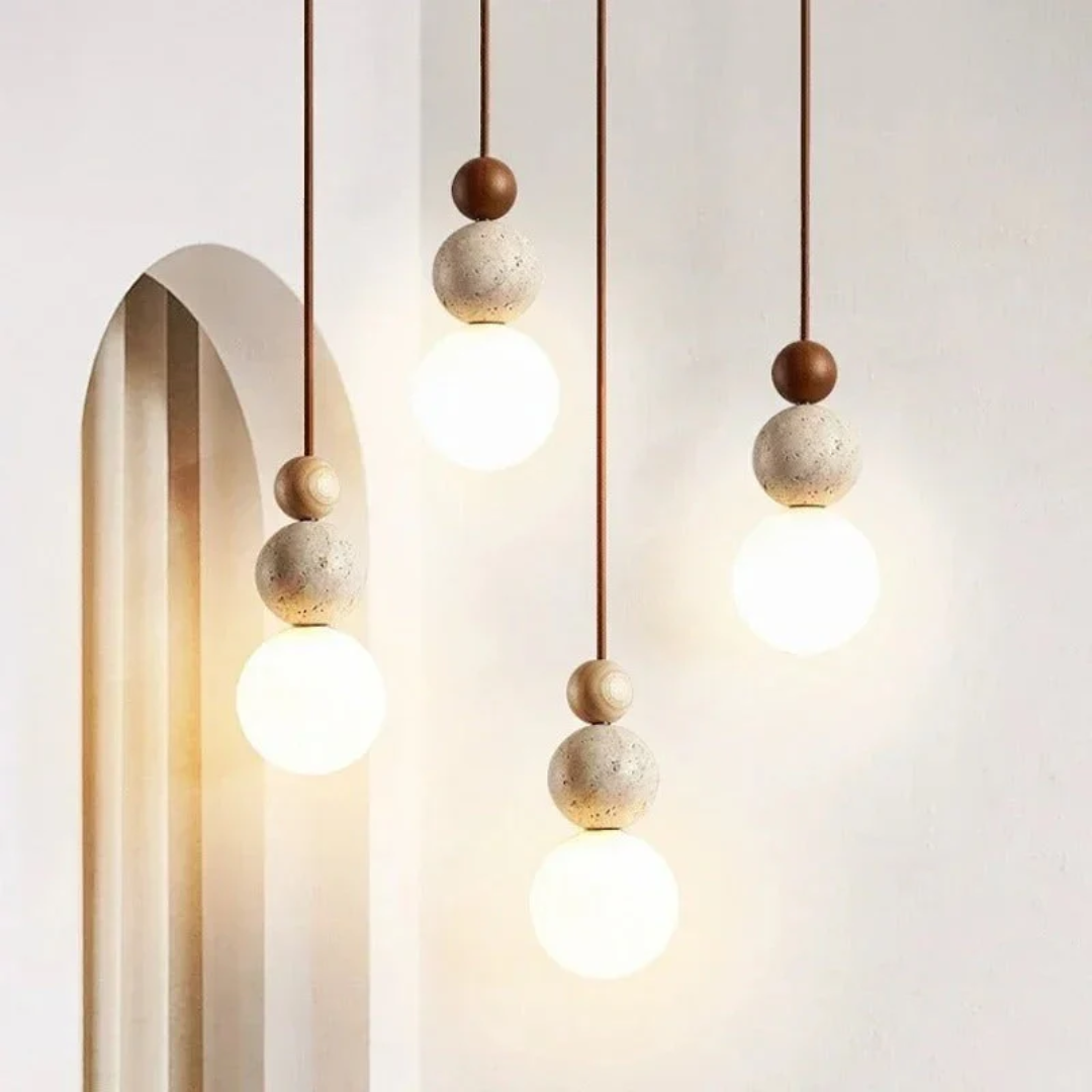 TravertineGlow - Elegant Mahogany Pendant Lamp for Your Home