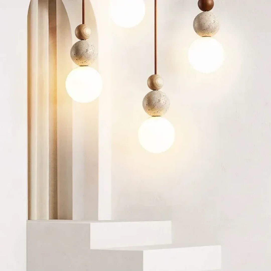 TravertineGlow - Elegant Mahogany Pendant Lamp for Your Home