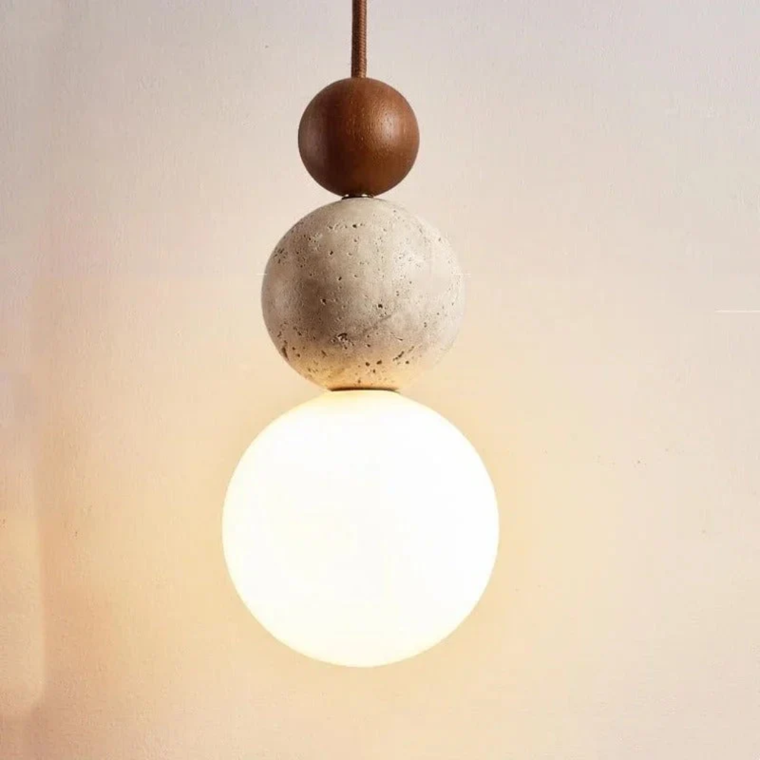 TravertineGlow - Elegant Mahogany Pendant Lamp for Your Home