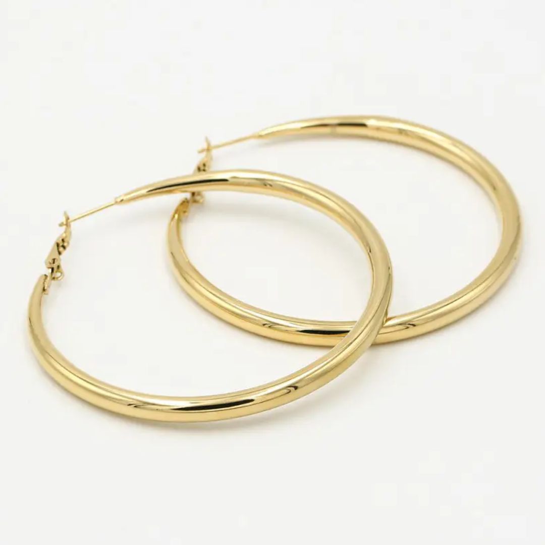 Atessa - Gold Hoop Earrings (60mm) - Elegant Statement Jewelry