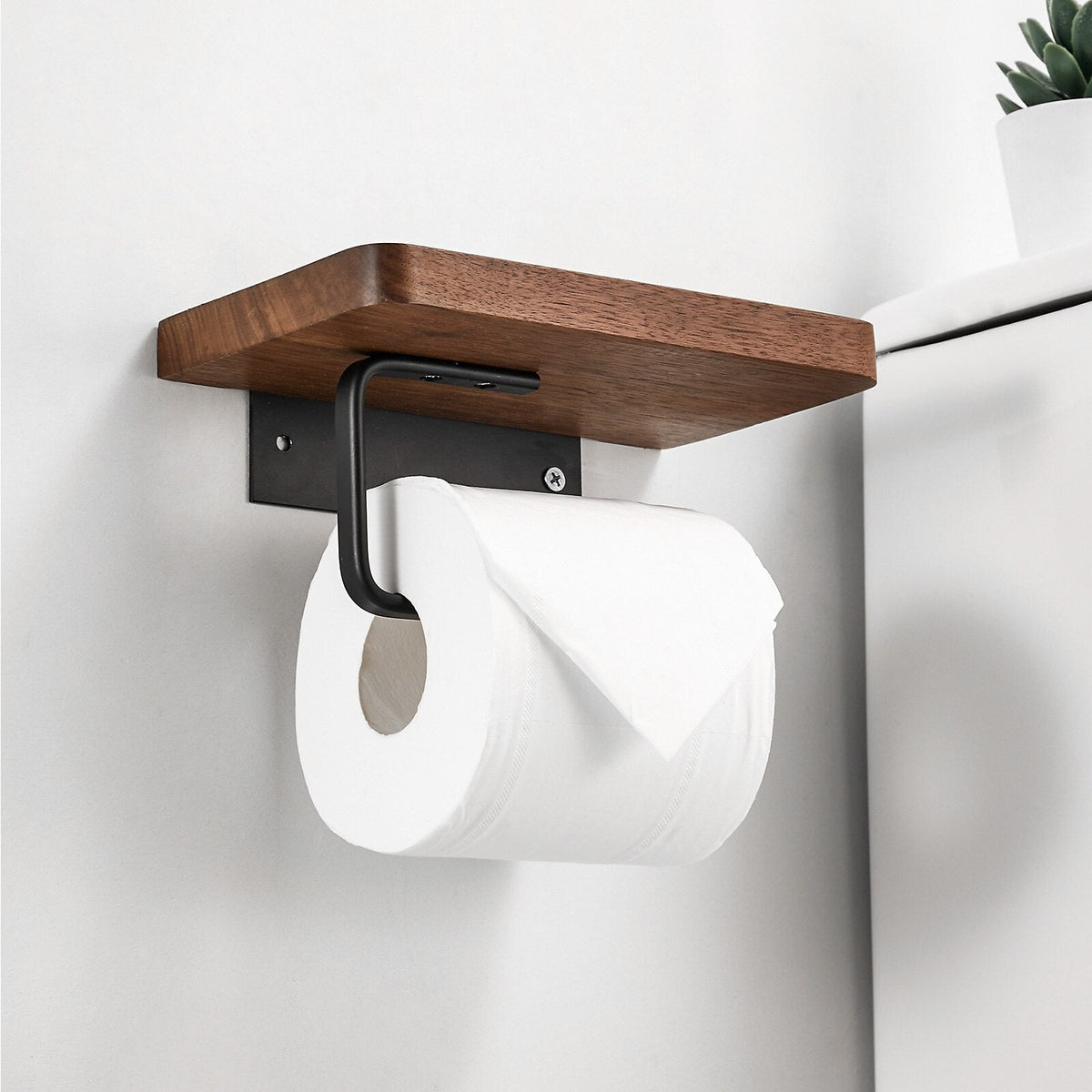 WoodEase Holder - Stylish Wooden Toilet Paper Holder with Phone Storage